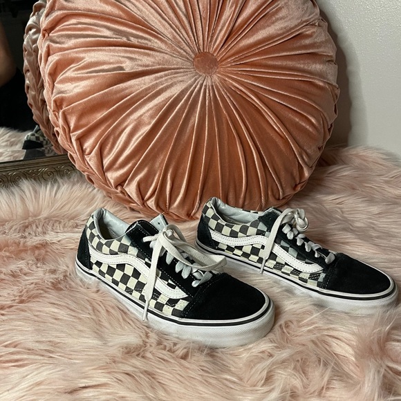 BLACK VANS OLD SCHOOL CHECKERED SKATE SHOES SKATER - Picture 2 of 6